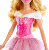Mattel DISNEY Prinzessin Aurora – Puppe mit typischem Outfit, abnehmbaren Schuhen und Tiara, glitzerndem Oberteil und abnehmbarem gemustertem Rock, langes stylebares Haar, HLW09 Naty Shop Dolls
