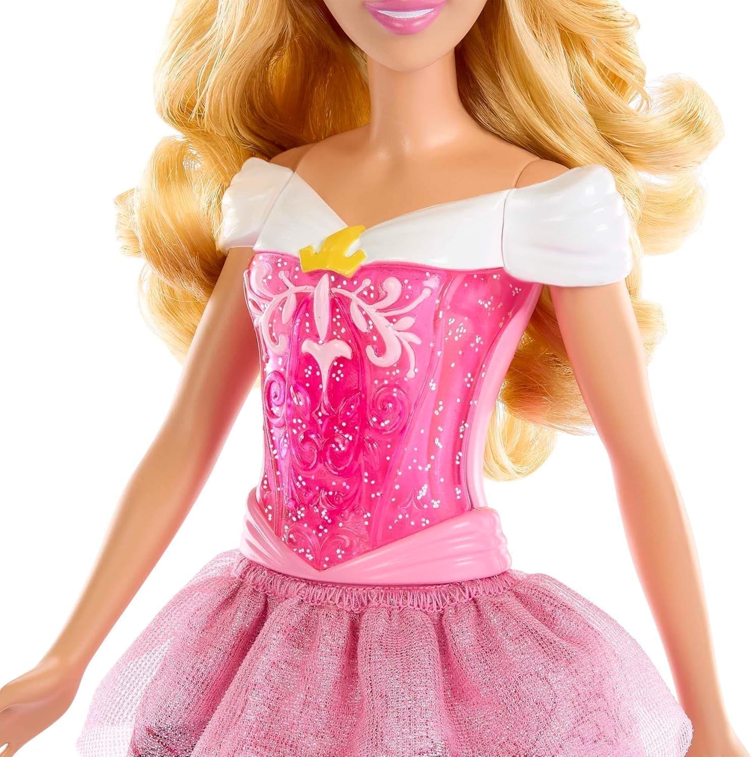 Mattel DISNEY Prinzessin Aurora – Puppe mit typischem Outfit, abnehmbaren Schuhen und Tiara, glitzerndem Oberteil und abnehmbarem gemustertem Rock, langes stylebares Haar, HLW09 Naty Shop Dolls