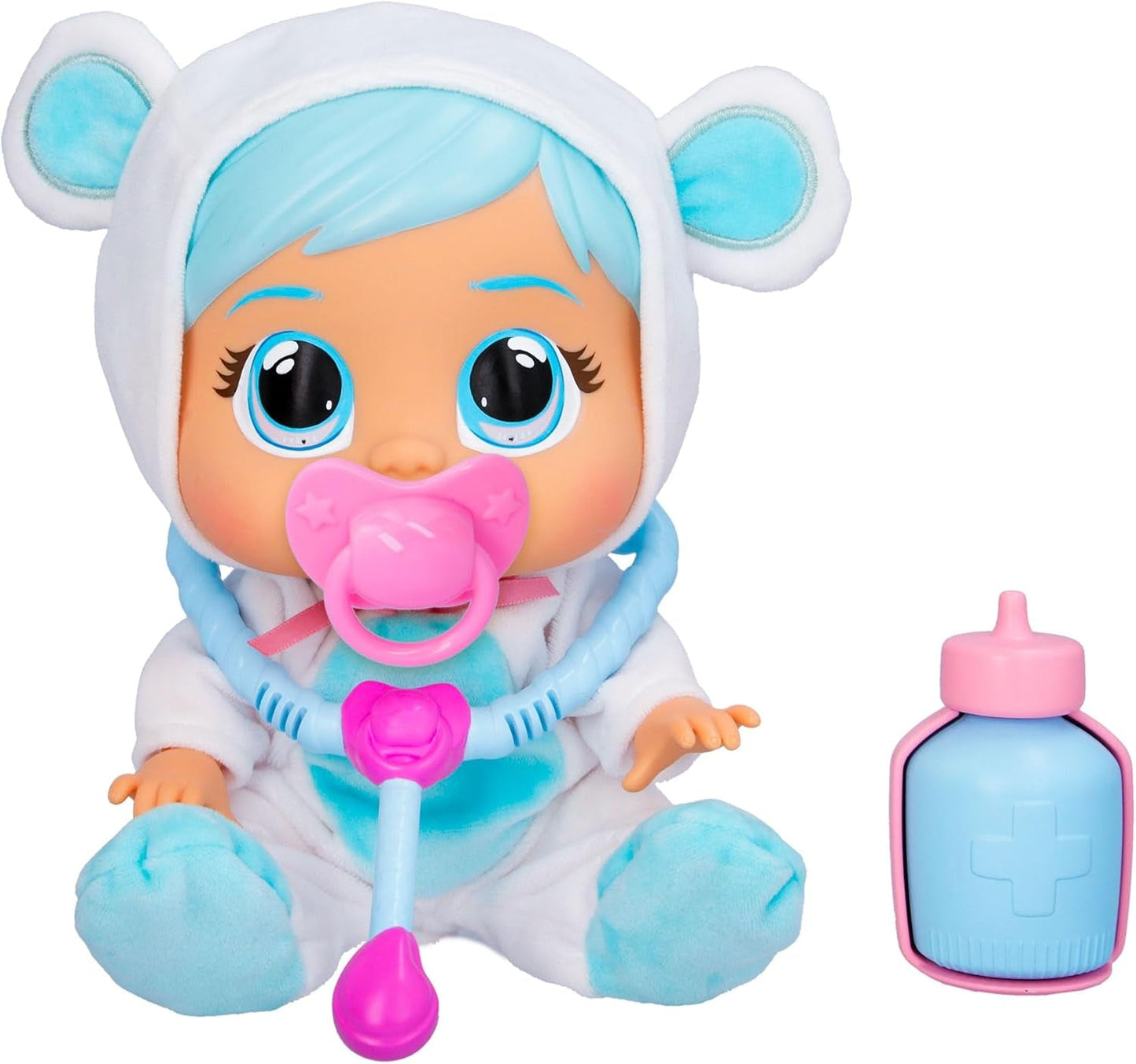 Cry Babies Loving Care Kristal Puppe, Kristal Loving Care Babypuppe mit 3 Zubehörteilen für Arztspiele, Pflege, Weinen mit echten Tränen, Spielzeug für 18 Monate alte Babys