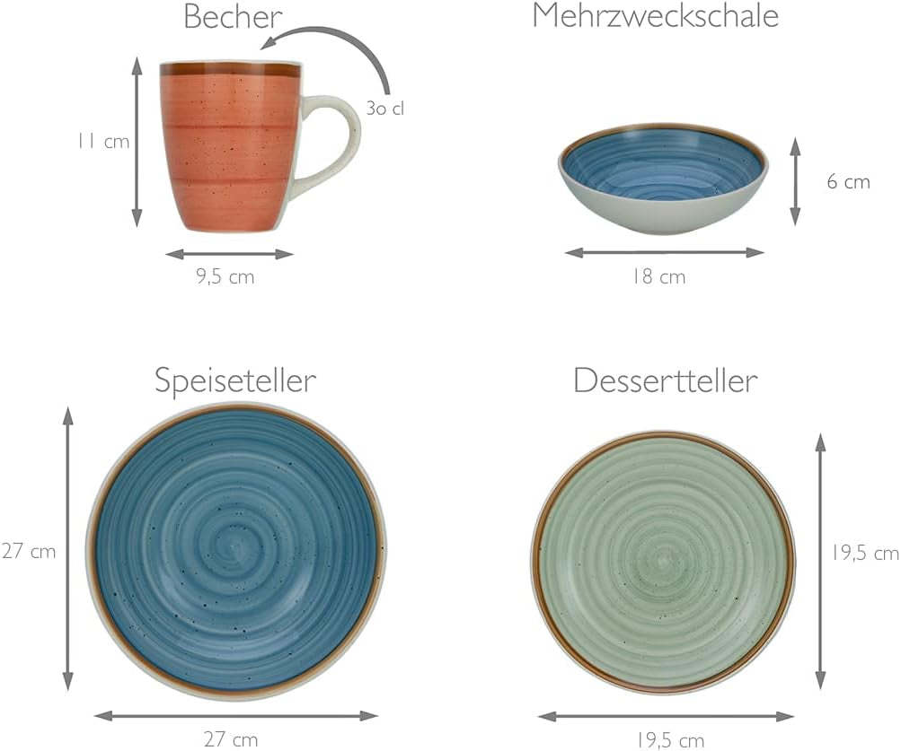 CreaTable, 22851, Serie COUNTRY, 24-teiliges Tafelservice für 6 Personen, Kombinationsservice aus Porzellan, spülmaschinen- und mikrowellengeeignet, hochwertige Herstellung