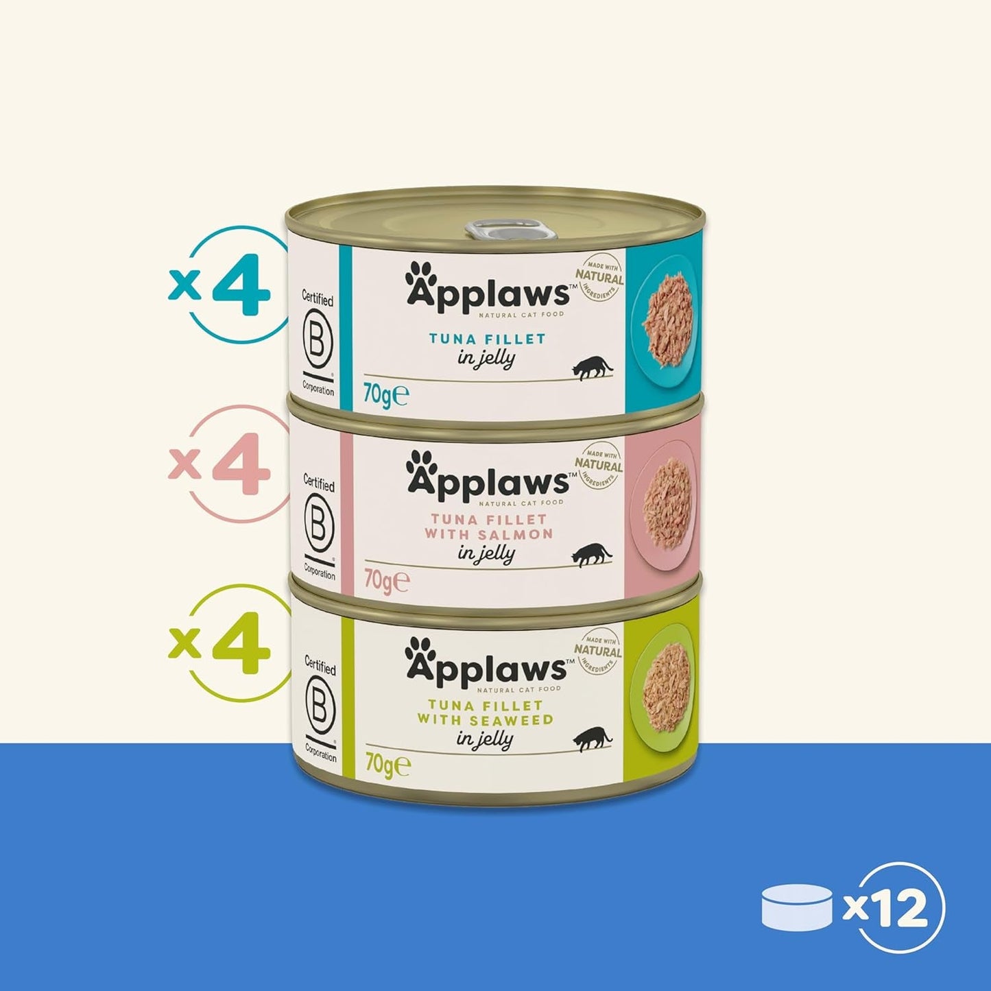 Applaws Natürliches Nassfutter für Katzen, Auswahl an Quallen (Packung mit 12 x 70 g)