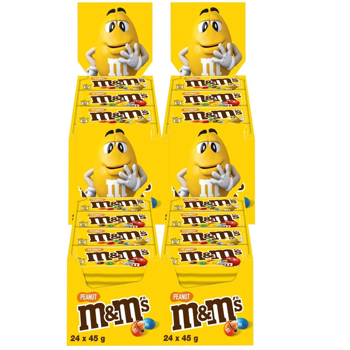 M&M's Erdnuss-Schokoladen-Großpackung, 24 x 45 g Schokoladen-Linsen mit Erdnussgeschmack, Schokoladengeschenk (1080 g), ideal als Leckerbissen zum Thema Fußball