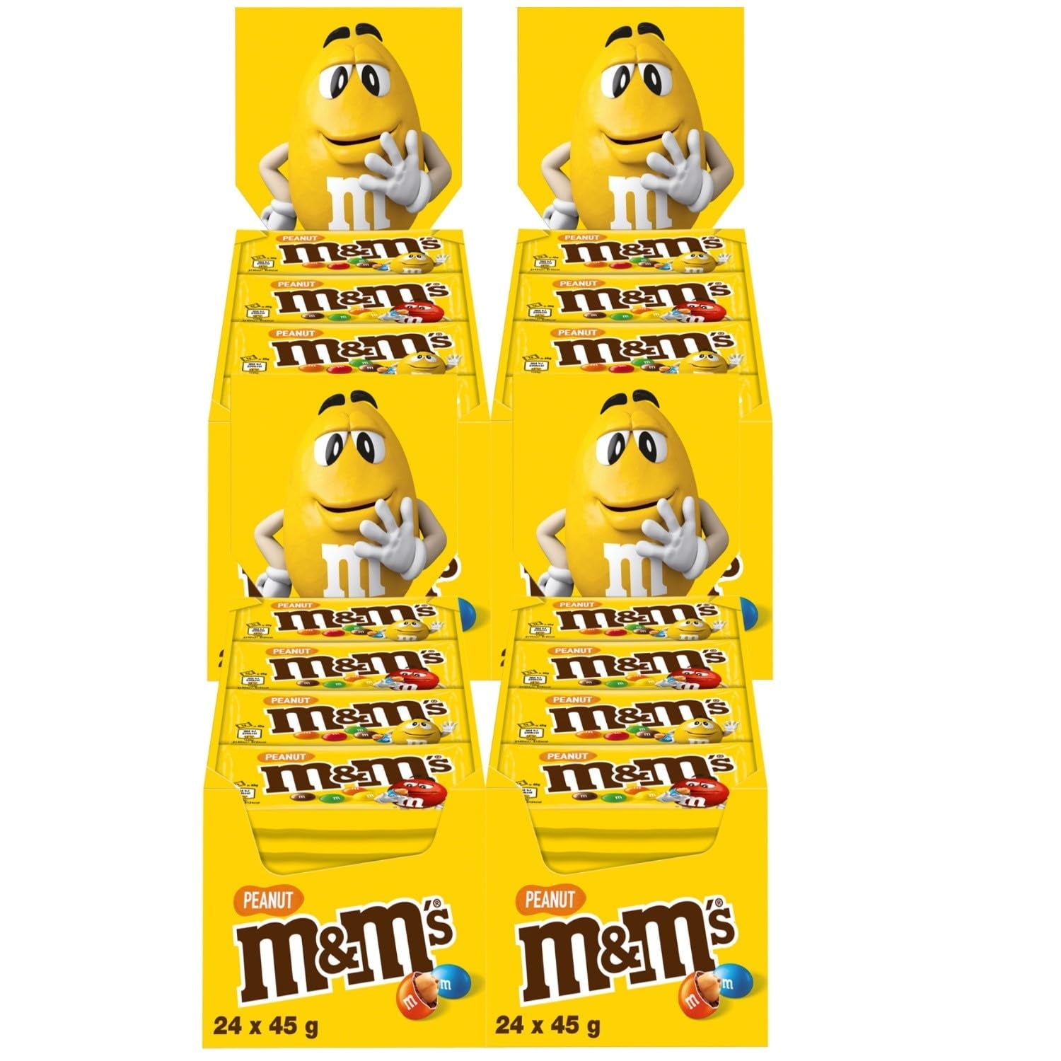 M&M's Erdnuss-Schokoladen-Großpackung, 24 x 45 g Schokoladen-Linsen mit Erdnussgeschmack, Schokoladengeschenk (1080 g), ideal als Leckerbissen zum Thema Fußball