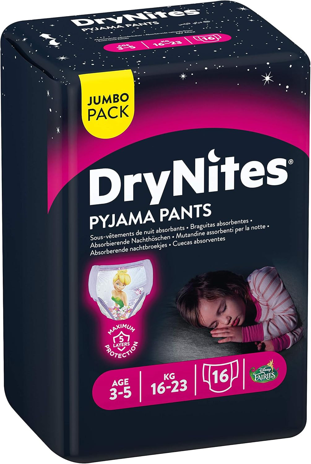 DryNites Pyjamahosen für Mädchen 3–5 Jahre, 1 Packung (1 x 16 Stück)