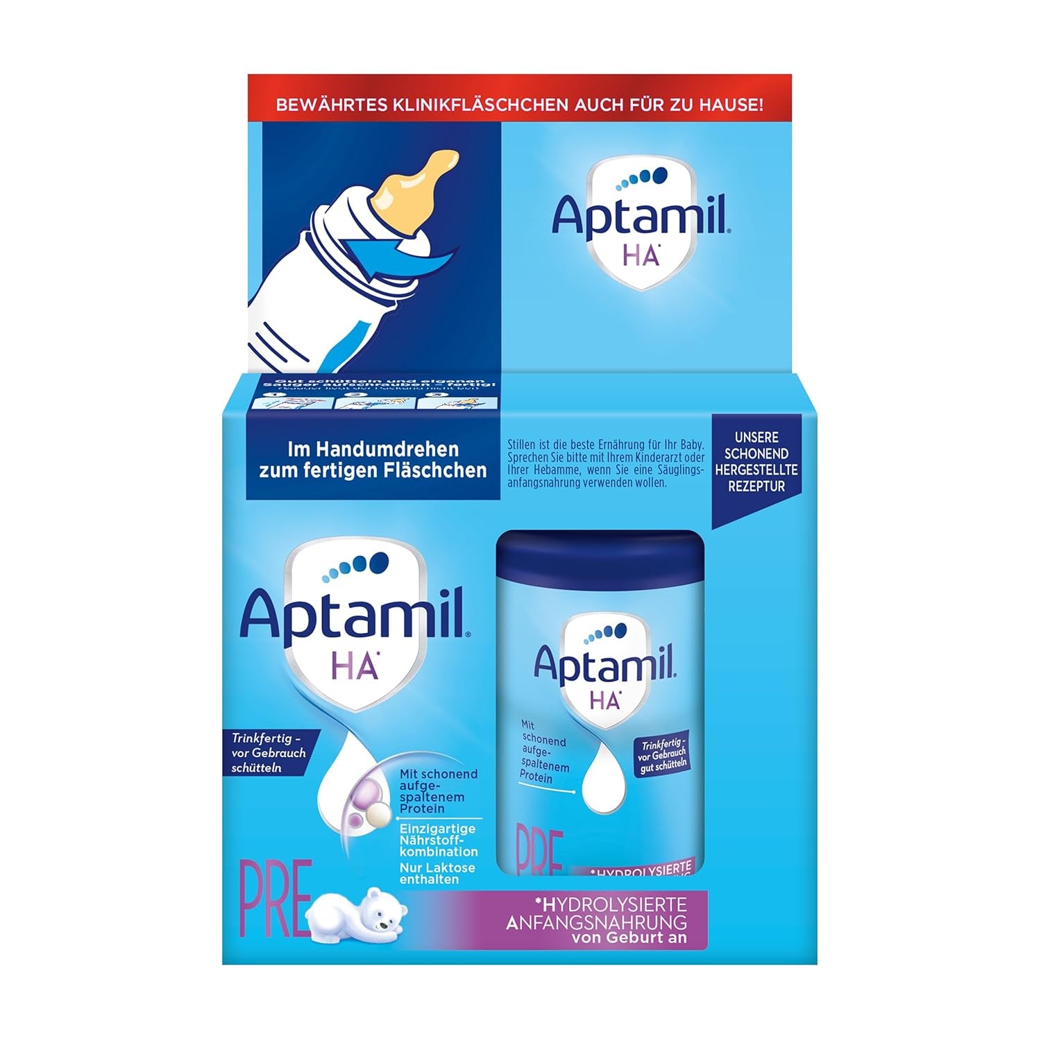 Aptamil HA Pre Ready to Drink – Hydrolysierte Milch für Säuglinge ab der Geburt – 4 x 2 x 90 ml