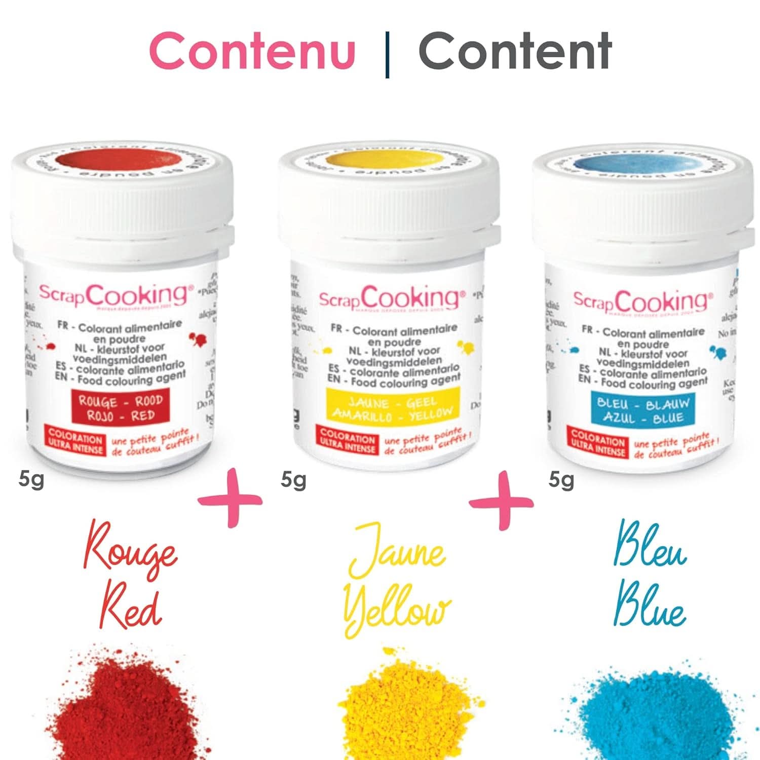 ScrapCooking, Set mit 3 pulverförmigen Lebensmittelfarben – rot, gelb, blau, 3 x 5 Gramm Naty Shop