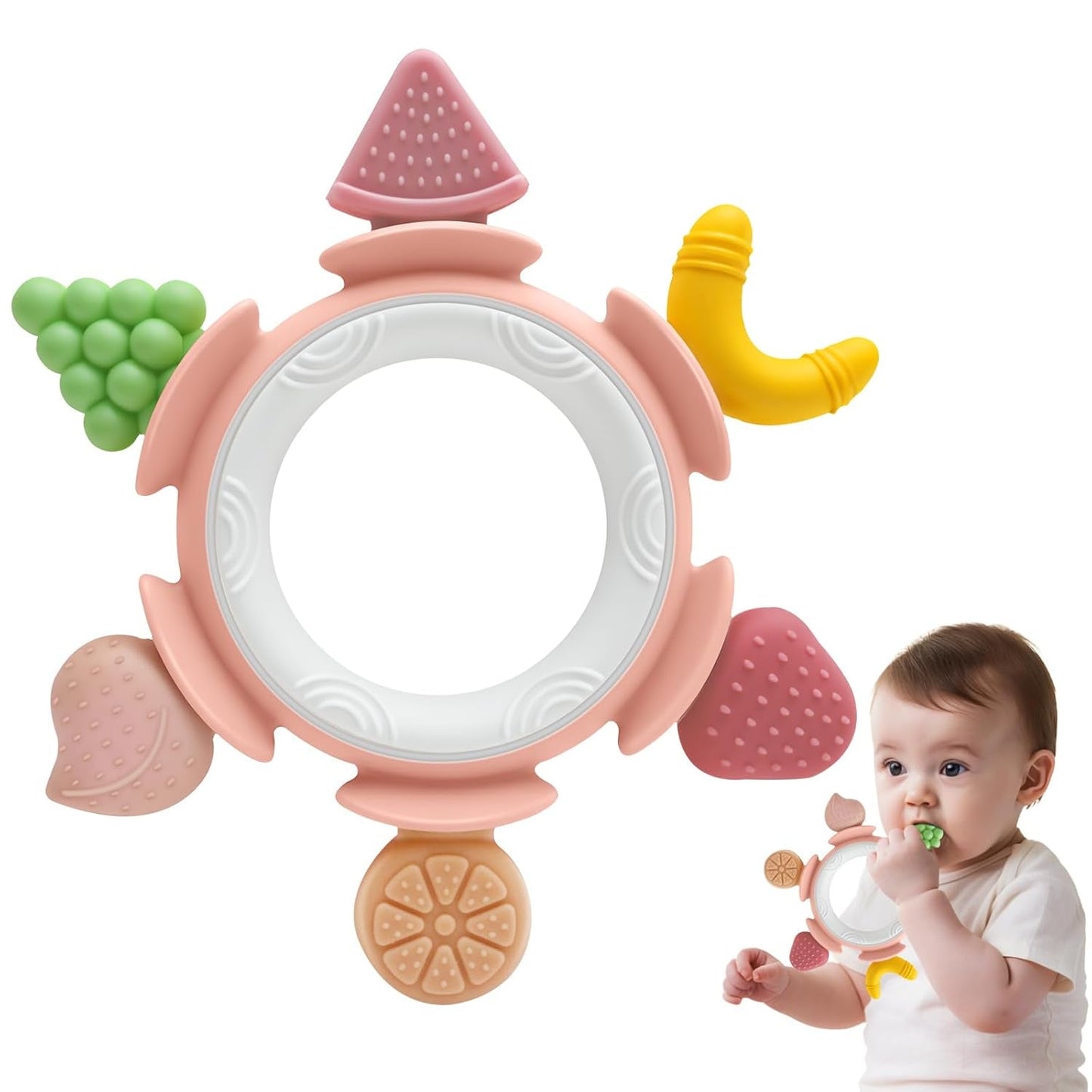 Baby-Beißring, sensorisches Spielzeug für 0 3 6 7 8 9 10 12 Monate, Baby-Zahnhilfe-Spielzeug für Neugeborene 3 6 12 18 Monate, Jungen und Mädchen, Ostergeschenke für Babyparty, Party, braun