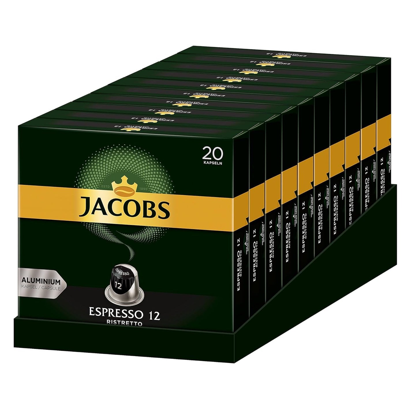 Kaffeekapseln Espresso Ristretto, Intensität 12 von 12 & Kaffeekapseln Krönung Crema, 200 Nespresso-kompatible Kapseln, 10er Pack, 10 x 20 Getränke, 1040 g