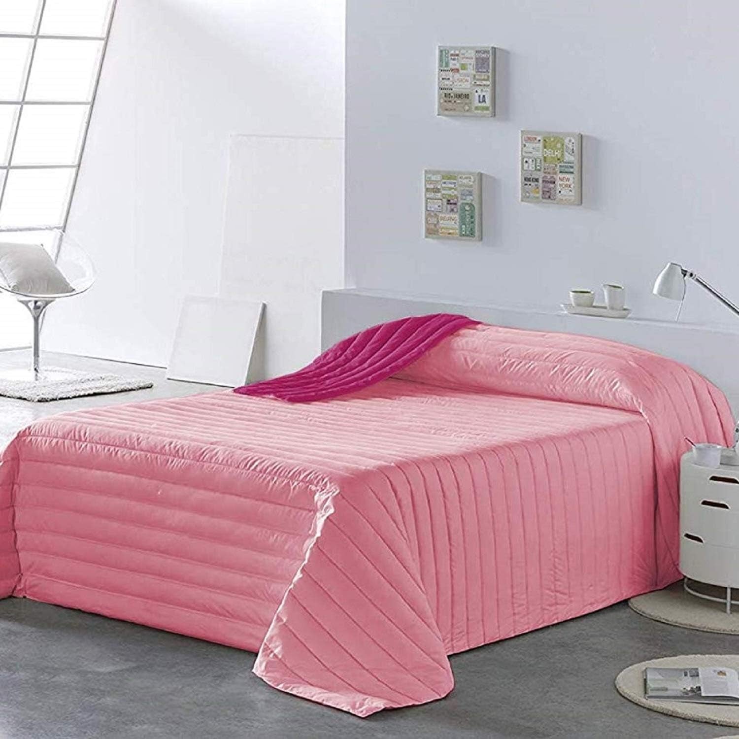 PETTI Artigiani Italiani – Einzelbettbezug, doppelseitige Bettdecke, Federkerndecke, Mitternachtsblau, Weiß, 100 % Made in Italy. Steppdecken und Steppdecken Naty Shop Rosa Bettgröße 100 (170 x 260 cm)