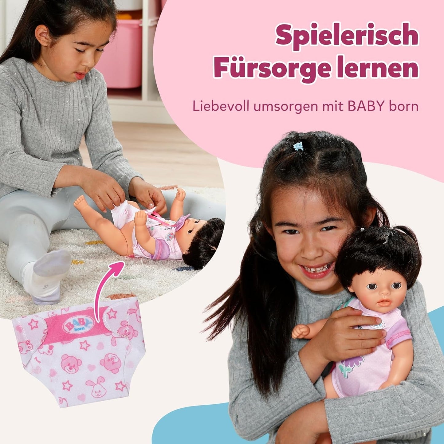 BABY Born Amy – 36 cm große Puppe – Babypuppe mit 7 Funktionen für Kleinkinder ab 1 Jahr – Funktioniert ohne Batterien – Inklusive Zubehör und Matratze