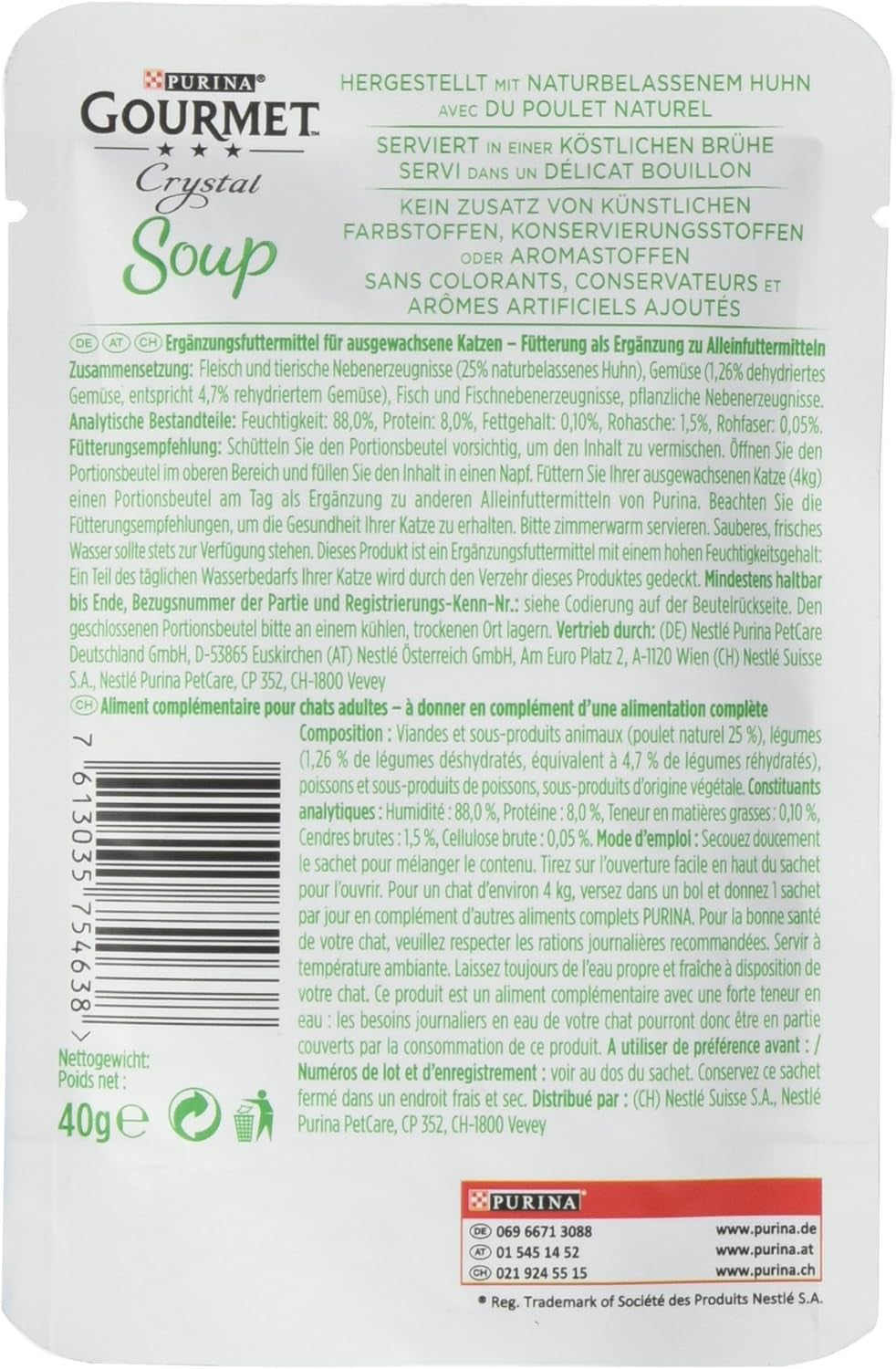 Gourmet-Kristallsuppe für Katzen mit Huhn und natürlichem Gemüse, 32er-Pack (32 x 40 g)