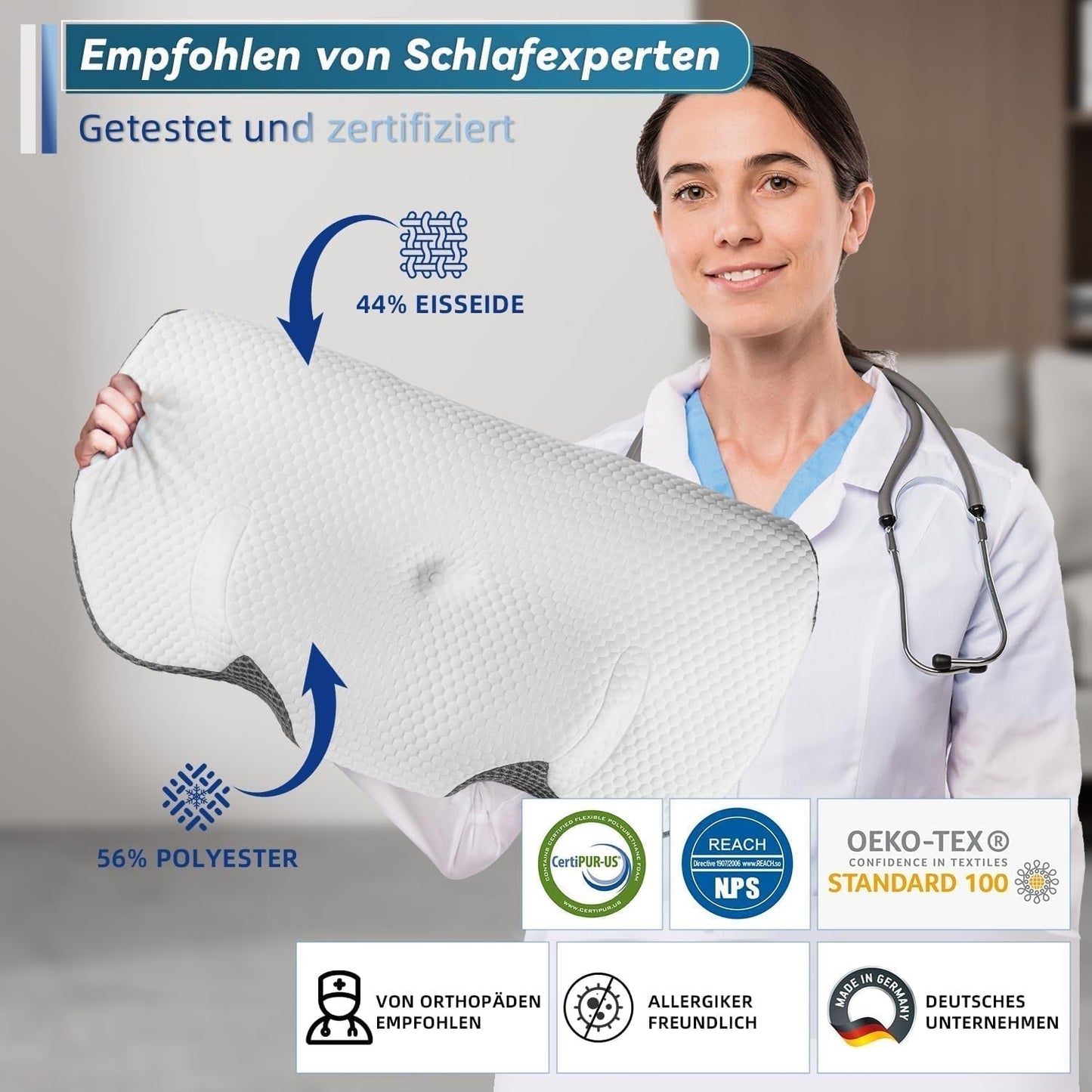 IDEA Nackenschmerzkissen, orthopädisches Kissen aus Memory-Schaum, ergonomisches Nackenkissen für optimale Unterstützung, Anti-Schnarch-Kissen für Seiten-, Rücken- und Bauchschlaf, zervikale orthopädische Kissen, Naty Shop