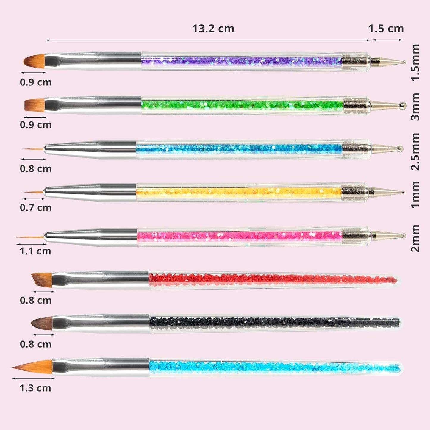 8 Stück Nagel Pinsel, Nagelkunstpinsel Pinsel Set, Pinsel Für Nägel Mit Doppelkopf Nail Art Pinsel Set Dotting Pen Und Gel Pinsel für Nägel Präzise Pinsel Für Nageldesign Und Verzierungen