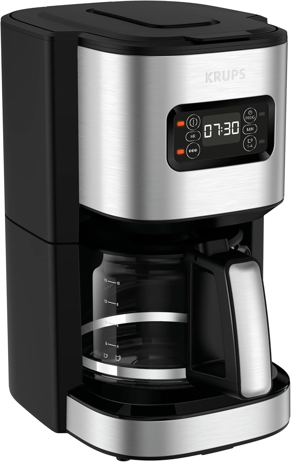 Krups F30908 ProAroma Espressomaschine mit Filter und Glaskaraffe, Fassungsvermögen 1,25 l, 10-15 Tassen, 1050 W, schwarz