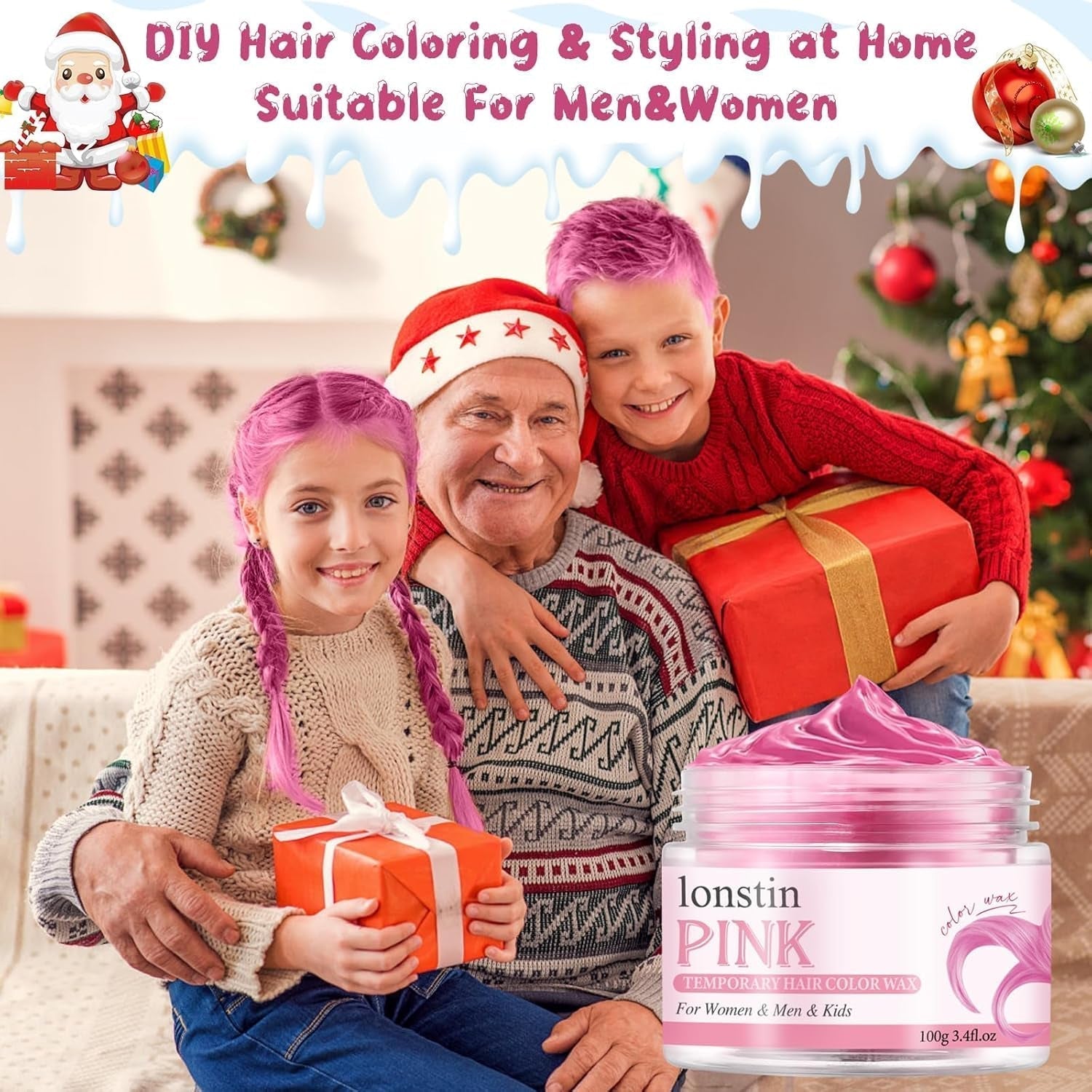 Waschbare rosa temporäre Haarfarbe, temporäre Haarwachsfarbe, natürliche Frisur, Pomade, waschbare Haarfarbe für Männer, Frauen, Party, Cosplay, Halloween, Weihnachten, Haarfarbe, Naty Shop