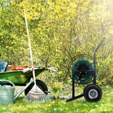 Relaxdays Schlauchwagen, mobile Schlauchtrommel, 1/2" und 3/4" Anschluss, Schlauch bis 80 m, 2 Rollen, Metall, schwarz