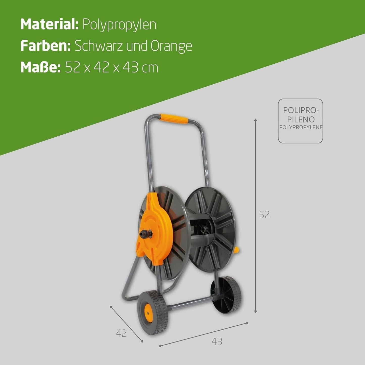 Amig - Schlauchtrommel | für 1/2"-Schläuche | max. 60 m gerollt | mit Kurbel zum einfachen Aufwickeln | Polypropylen | Orange und Grau