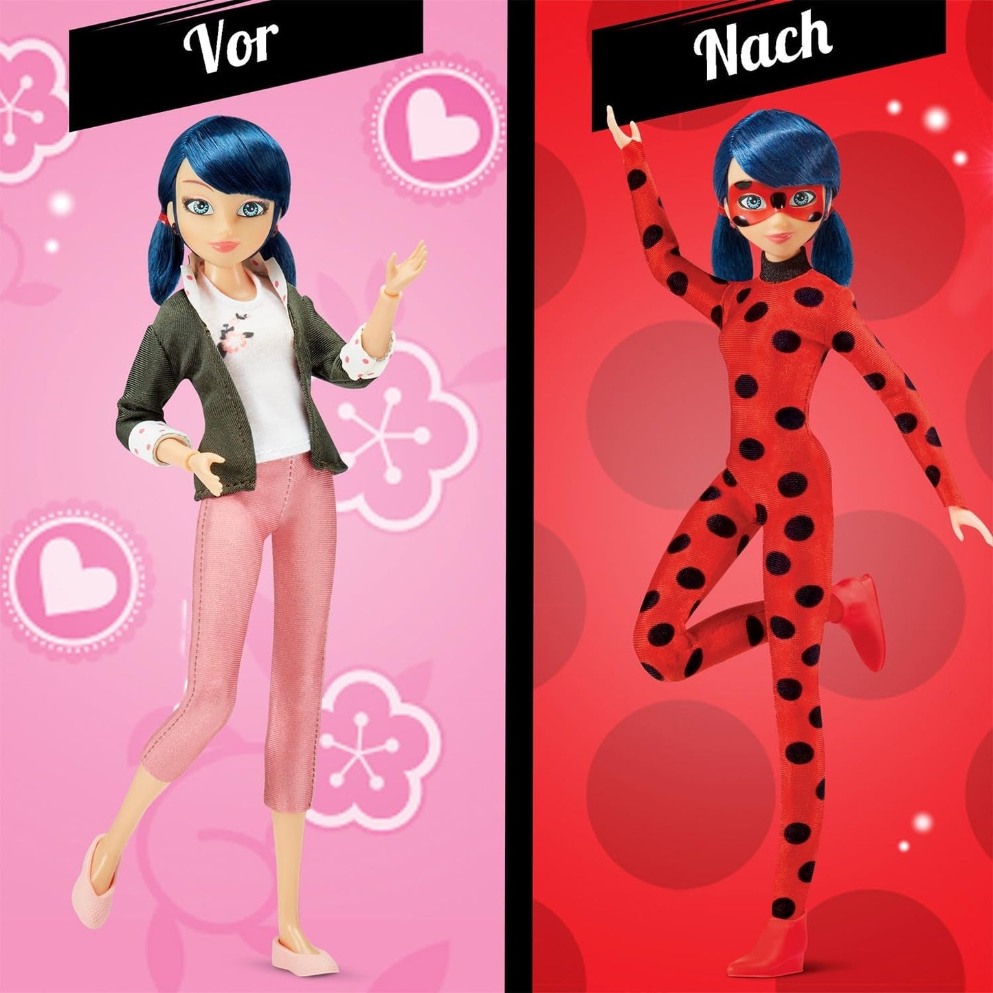 BANDAI – Miraculous Ladybug – Modepuppe Marinette und Ladybug – 26 cm große Gelenkpuppe mit 2 Outfits – Miraculous Toy Gelenkpuppe – Spielzeug für Kinder ab 4 Jahren – P50355