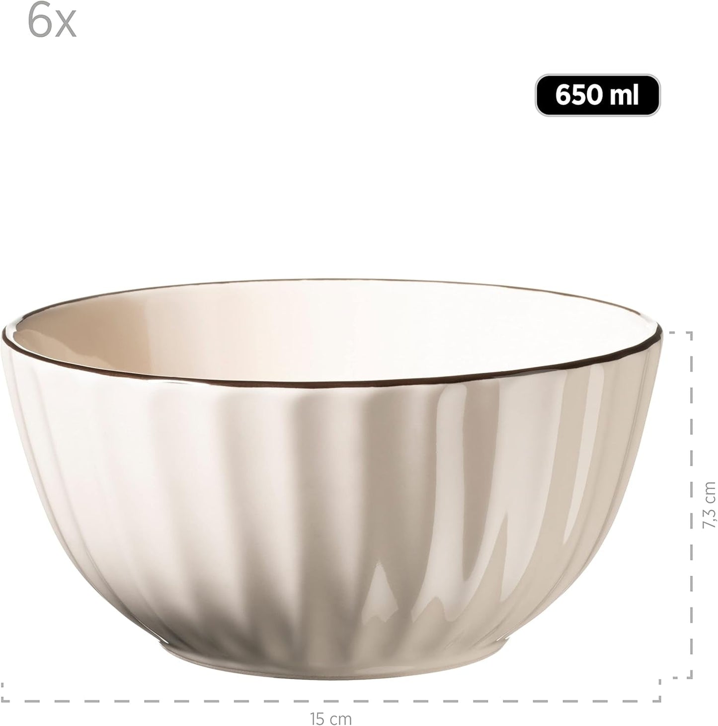 MÄSER 931967 Osita Retro Series 6-Personen-Geschirrset Wave, 18-teiliges rundes Geschirrset, Speiseteller, Dessertteller und Müslischalen, Keramik, Cremeweiß