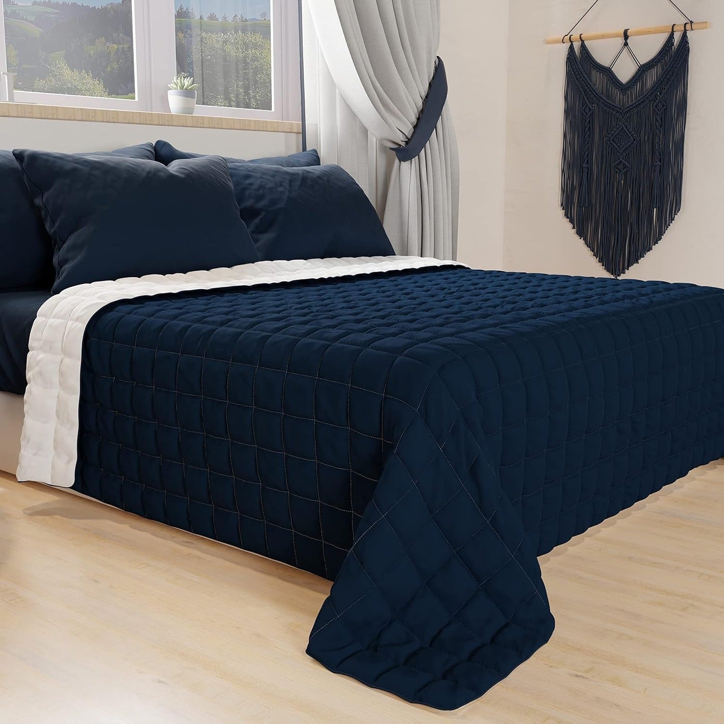 PETTI Artigiani Italiani – Einzelbettdecke, doppelseitige Steppdecke, Frühlingsdecke, Mitternachtsblau, Weiß, 100 % Made in Italy. Bettdecken und Steppdecken Naty Shop