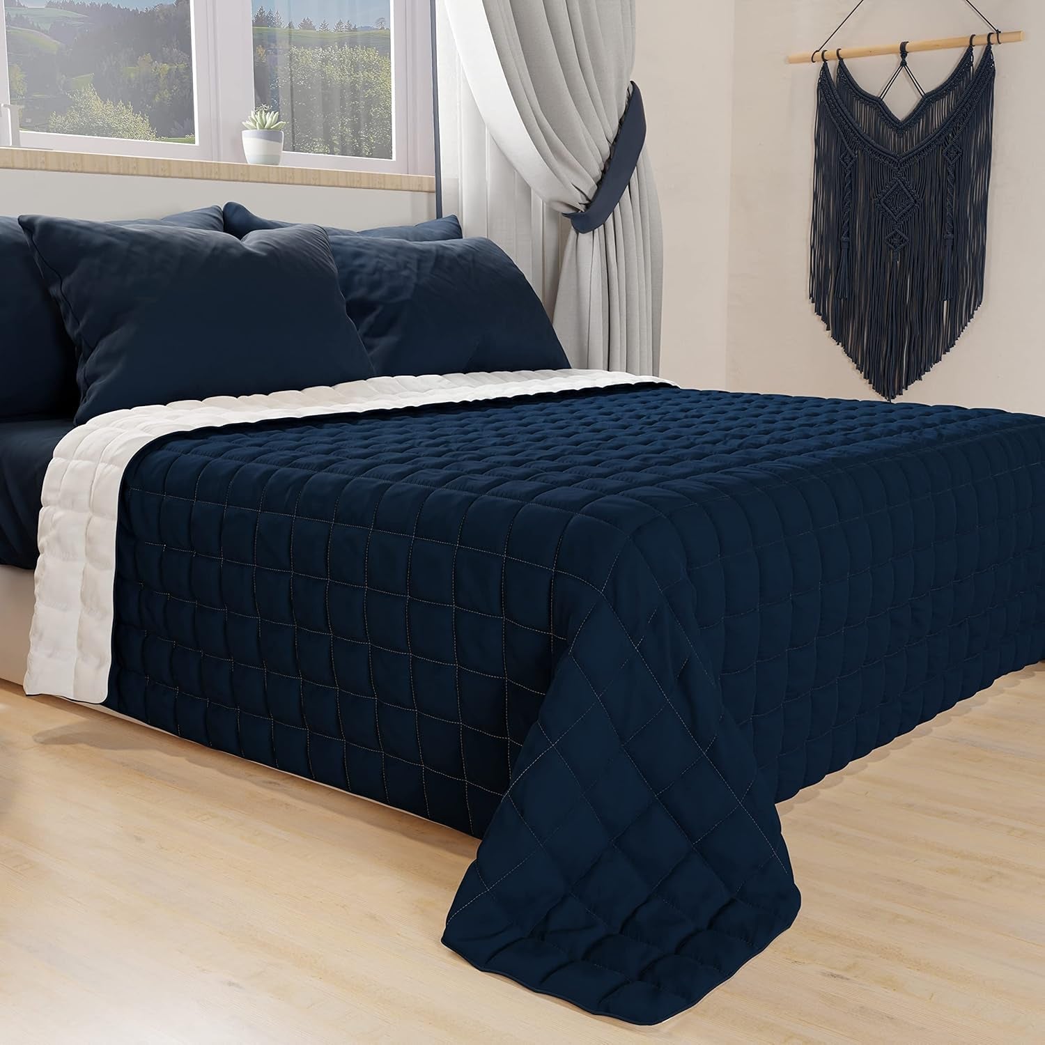 PETTI Artigiani Italiani – Einzelbettdecke, doppelseitige Steppdecke, Frühlingsdecke, Mitternachtsblau, Weiß, 100 % Made in Italy. Bettdecken und Steppdecken Naty Shop