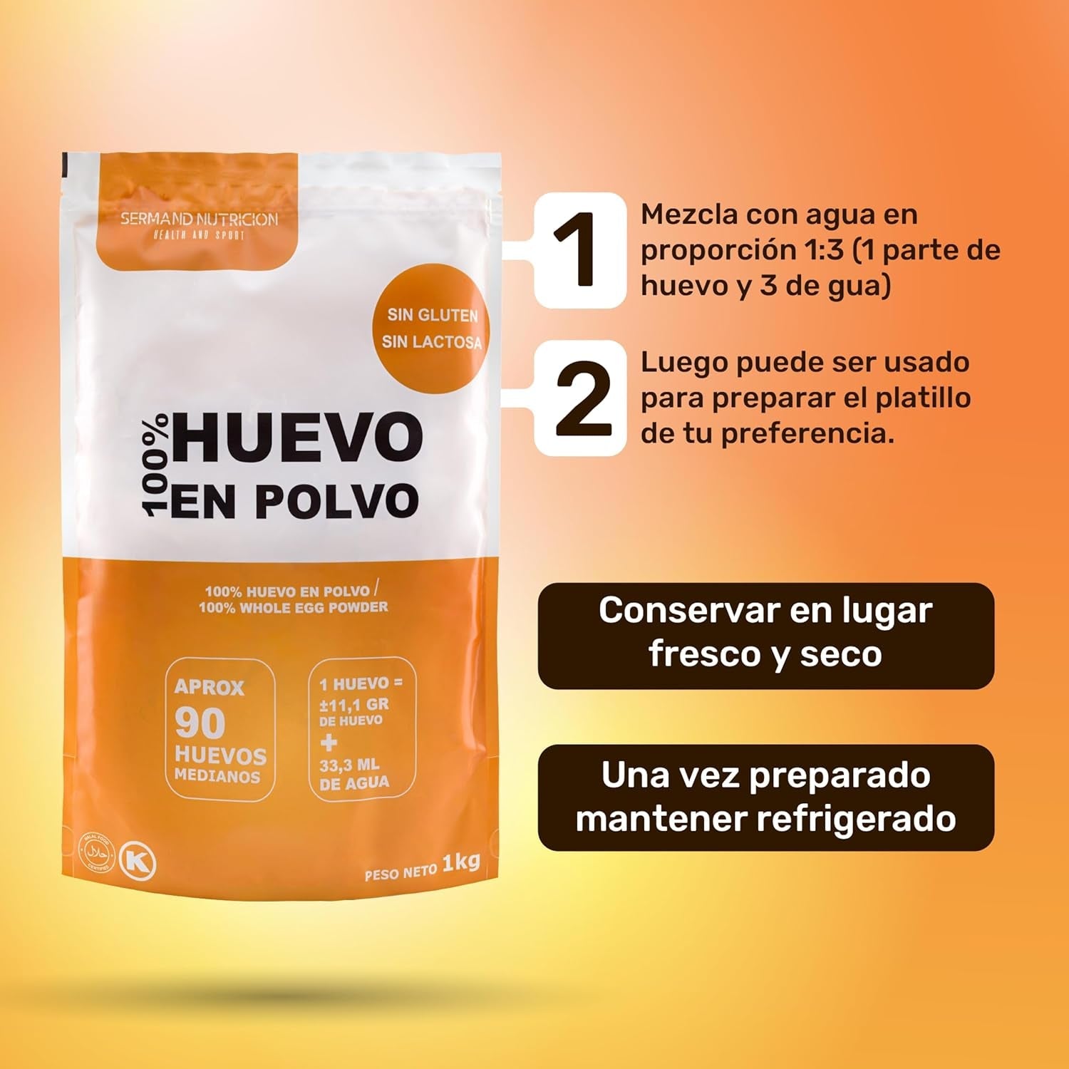 Eipulver aus Freilandeiern (1kg) | Pasteurisiertes Vollei Pulver | Ohne Zusatztoffee | Glutenfrei & laktosefrei | Vakuumverpackung im Zip-Beutel