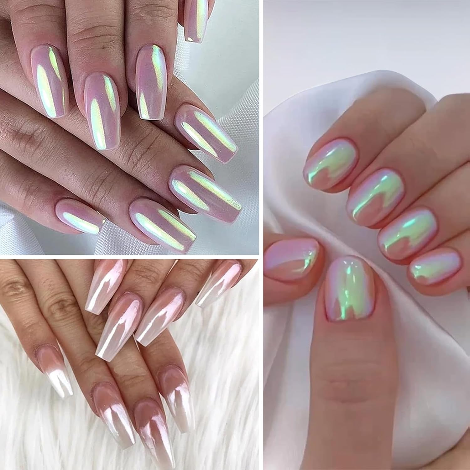 Chrom-Nagelpulver Aurora Ice Shimmer Chrom-Pigmentpulver 4 Stück Chrompulver Nägel Nail Art Nageldesign