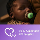 Philips AVENT Ultra Start Nachtschnuller, kieferorthopädischer Schnuller für Neugeborene, leuchtet im Dunkeln, BPA-frei, mit Sterilisationsbehälter, Doppelpack, Mond, Stern, SCF075/07
