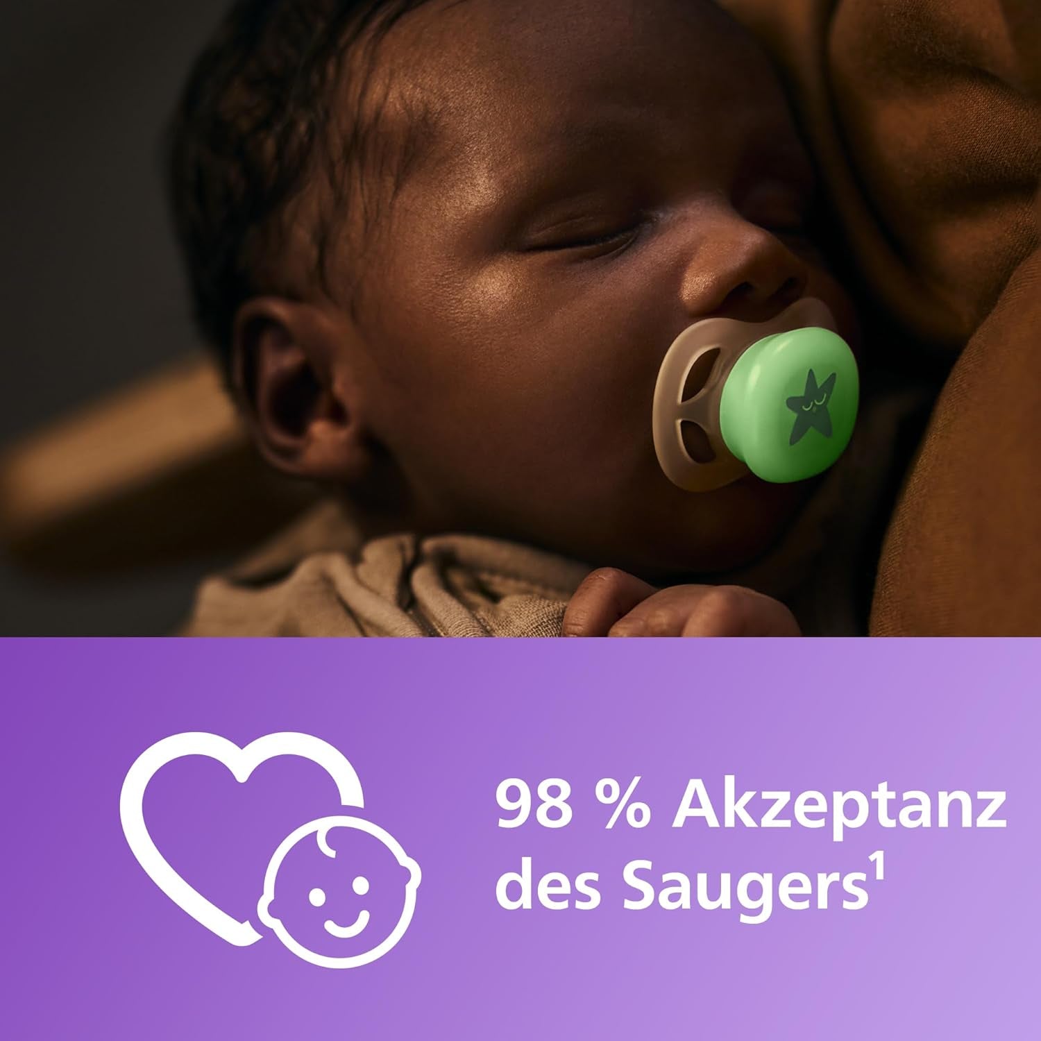 Philips AVENT Ultra Start Nachtschnuller, kieferorthopädischer Schnuller für Neugeborene, leuchtet im Dunkeln, BPA-frei, mit Sterilisationsbehälter, Doppelpack, Mond, Stern, SCF075/07