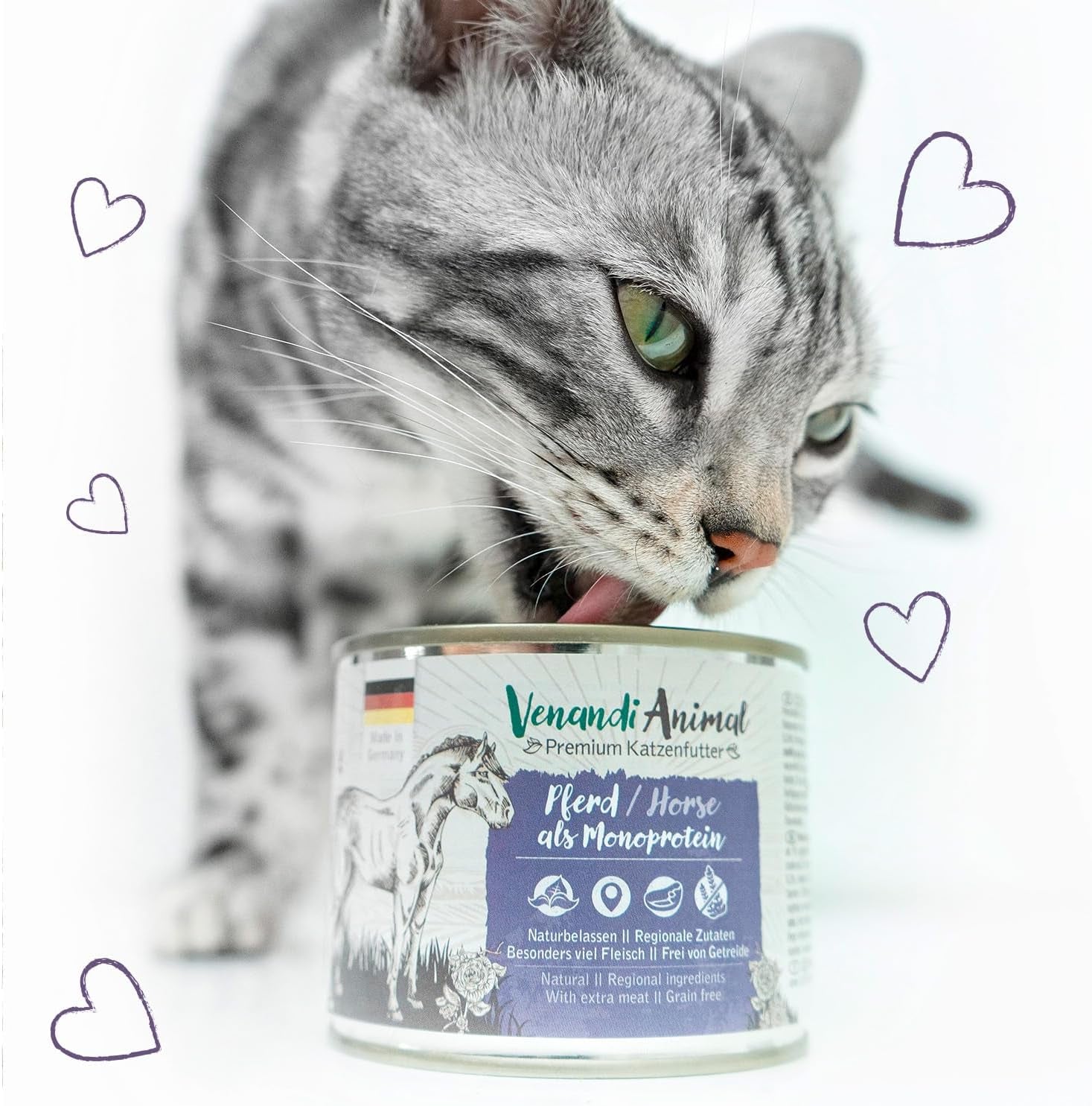 Venandi Animal – Premium Nassfutter für Katzen – Pferd als Monoprotein, 12er Pack (12 x 125 g), getreidefrei, Monoprotein