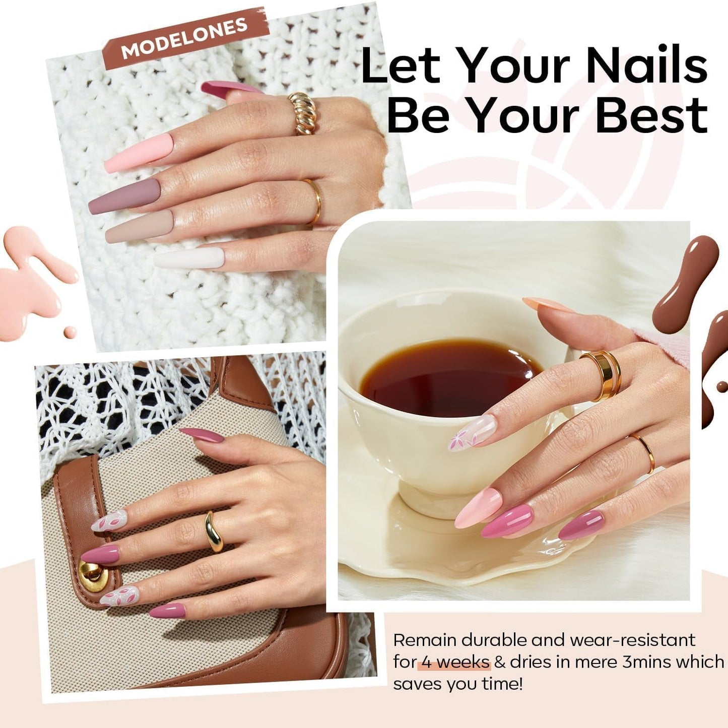 Modelones 35-teiliges Gel-Nagellack-Set, UV-Nagellack-Set mit 48-W-Lampe, Nude-Braun-Weiß-Rosa-Gel-Nagellack-Set, UV-Gel-Nagellack-Set mit Top Coat Base, Nagelstudio-Set
