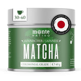 Monte Nativo Zeremonielles Matcha-Pulver (40 g) – perfekt für Matcha-Tee, Lattes und Smoothies – grüner Tee aus Japan – Zeremonienqualität, in Metallbox – 100 % rein, glutenfrei, fein gemahlen