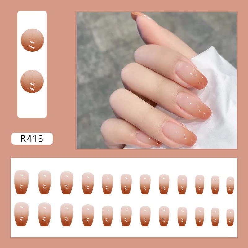 24 Stück French Press On Kurze Nägel Sarg Künstliche Nägel Koralle Rosa Ombre Klebenägel Ballerina Nagelset Acryl Nagelspitzen Damen Frühling Sommer Nagelzubehör