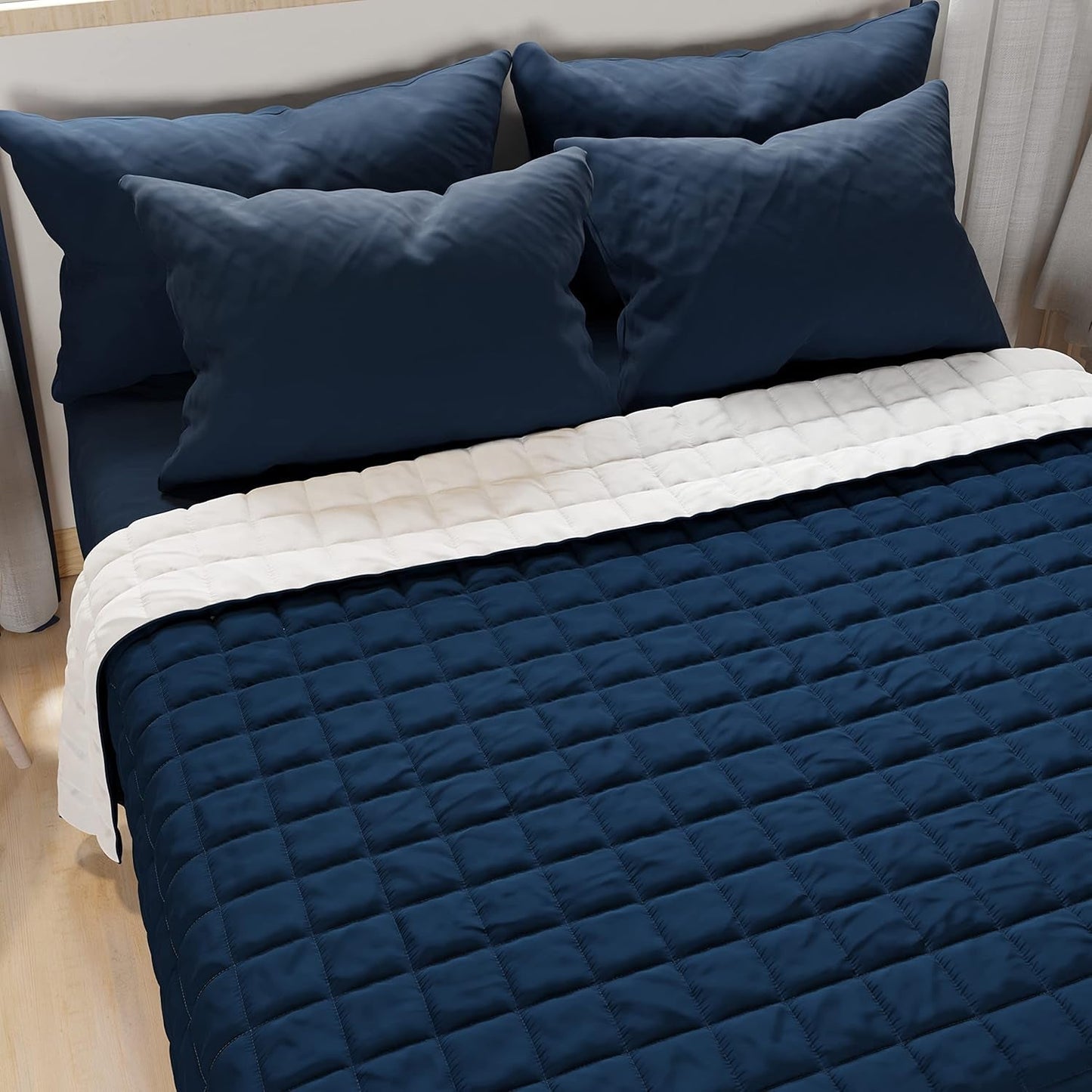 PETTI Artigiani Italiani – Einzelbettdecke, doppelseitige Steppdecke, Frühlingsdecke, Mitternachtsblau, Weiß, 100 % Made in Italy. Bettdecken und Steppdecken Naty Shop