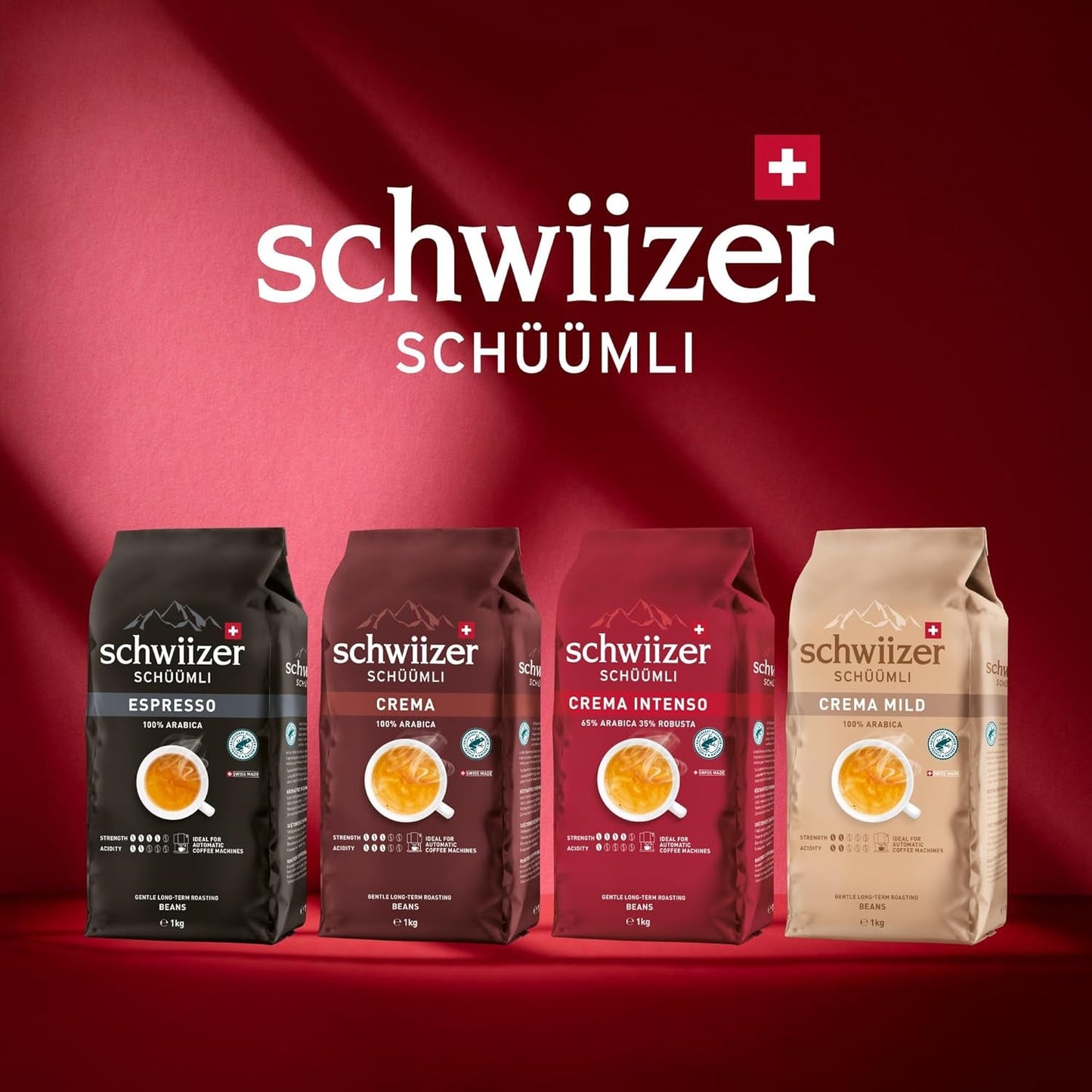 Schwiizer Schüümli Espresso, 100 % Arabica-Kaffeebohnen, kräftig und intensiv, ideal für automatische Espressomaschinen, Stärke 4/5, mittlere Röstung, Rainforest Alliance, 1 kg