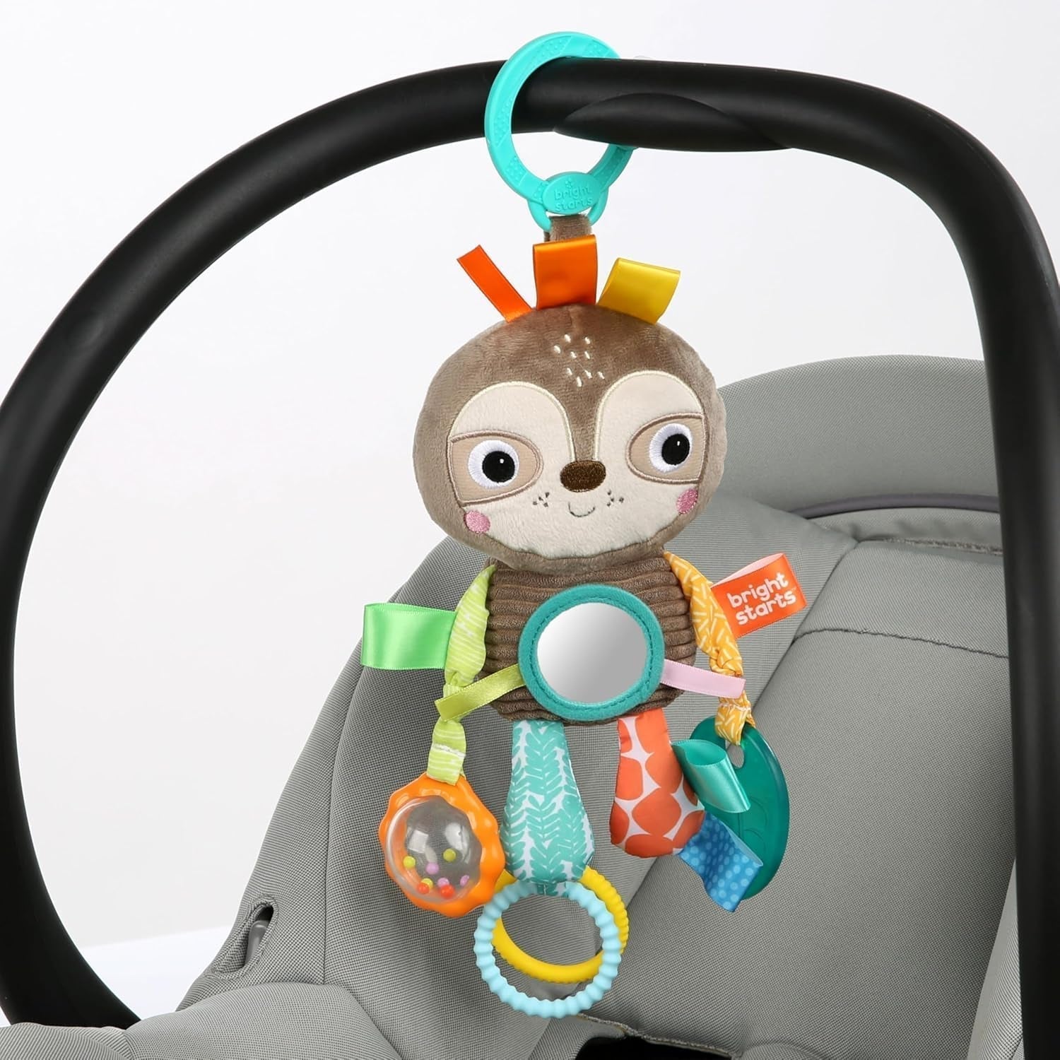 Bright Starts Kinderwagen-Spielzeugfaultier – mit Rassel, Spiegel und Taggie-Loops Babyspielzeug Naty Shop