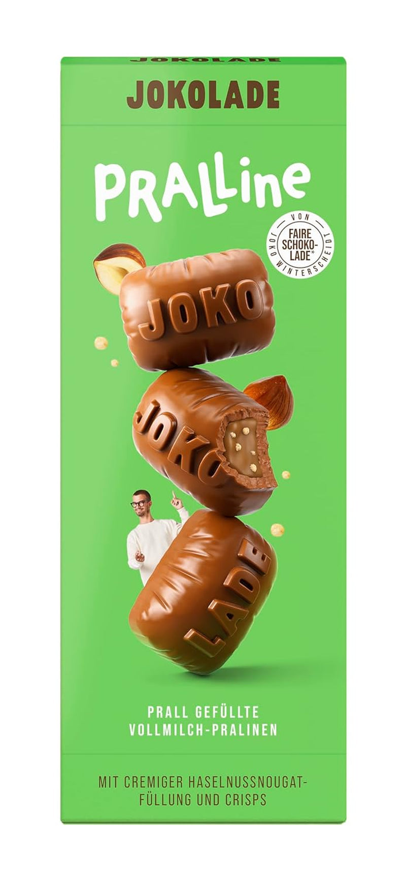 JOKOLADE PRALLINE Vorteilspack 12 x 80g | Großzügige Füllung mit Haselnuss-Nougat-Creme und Chips | Faire Schokolade von Joko Winterscheidt