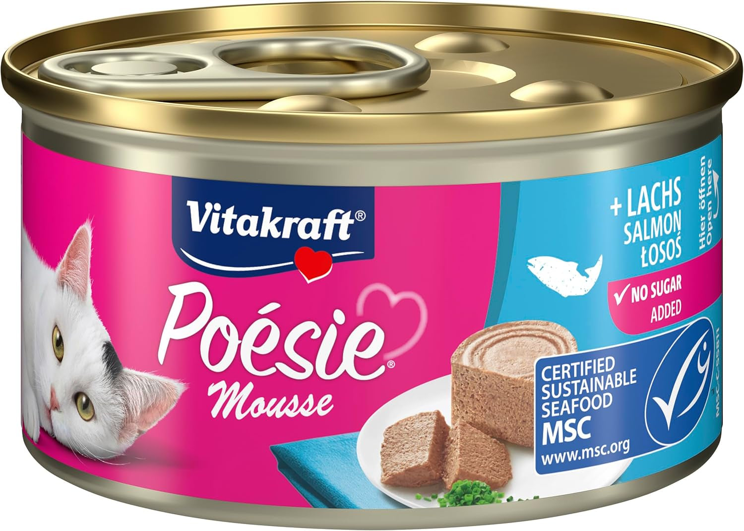 Vitakraft Poésie Mousse, Nassfutter für Katzen, luftiger Schaum, mit Lachs, ohne Zucker- oder Getreidezusatz (12 x 85 g)