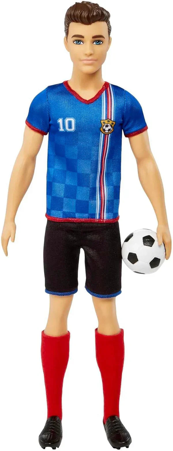 Barbie You Can Be Anything Ken Fußballspielerpuppe – 29 cm große Puppe, blaues T-Shirt, Nummer 10, Kindergeschenk