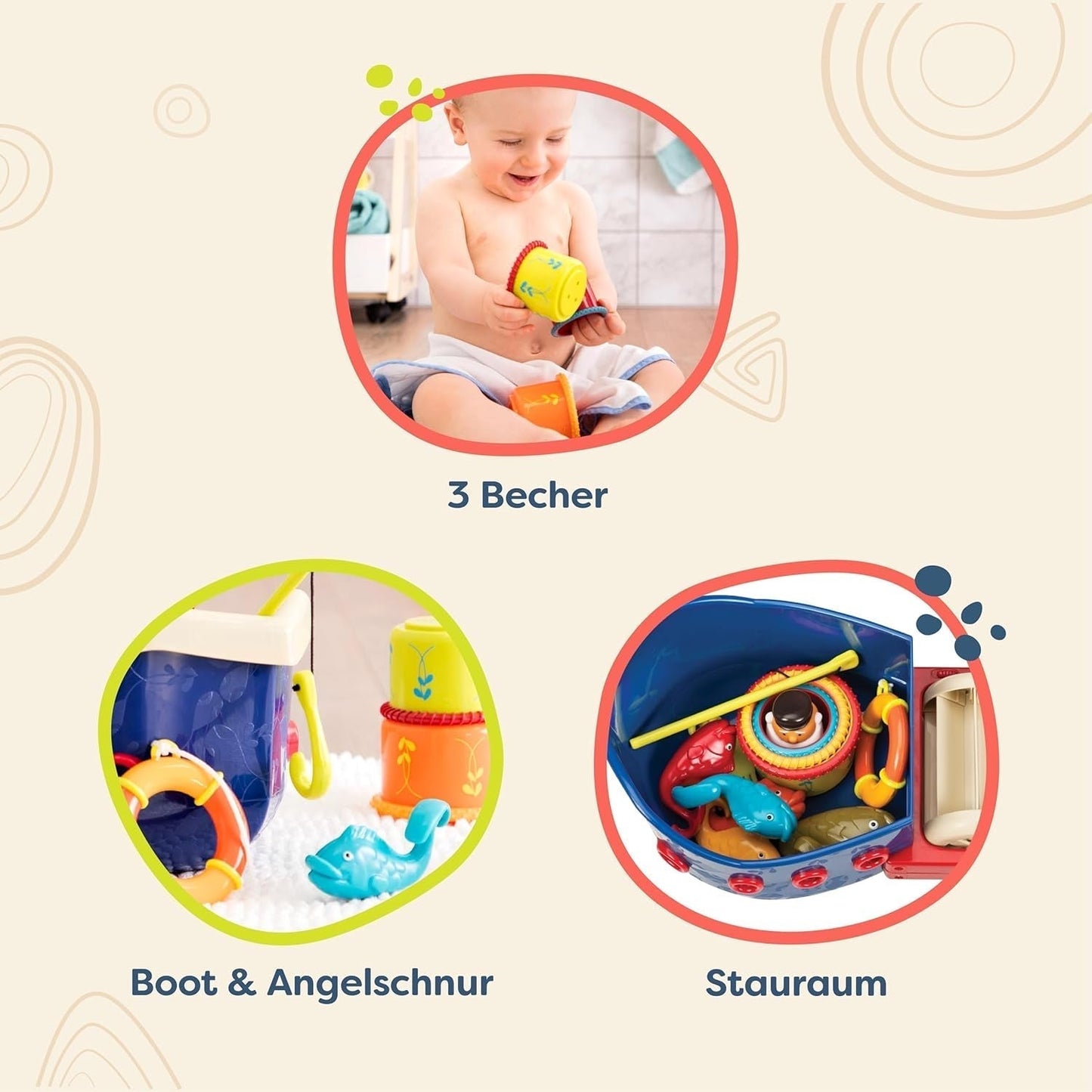 B. Toys 13-teiliges Badewannenspielzeug für Kinder mit Boot, Stapelbecher, Fisch, Angelspielspielzeug für Kinderbadewanne ab 1 Jahr Toys Bebe Naty Shop