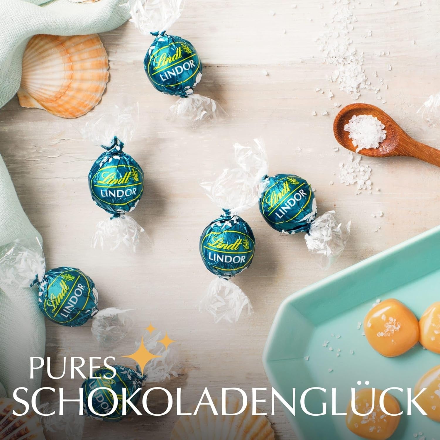 Lindt-Schokolade | LINDOR gesalzenes Karamell-Kornett | 500g | 38 Milchschokoladenkugeln mit Salzkaramellfüllung | Geschenk aus Schokolade