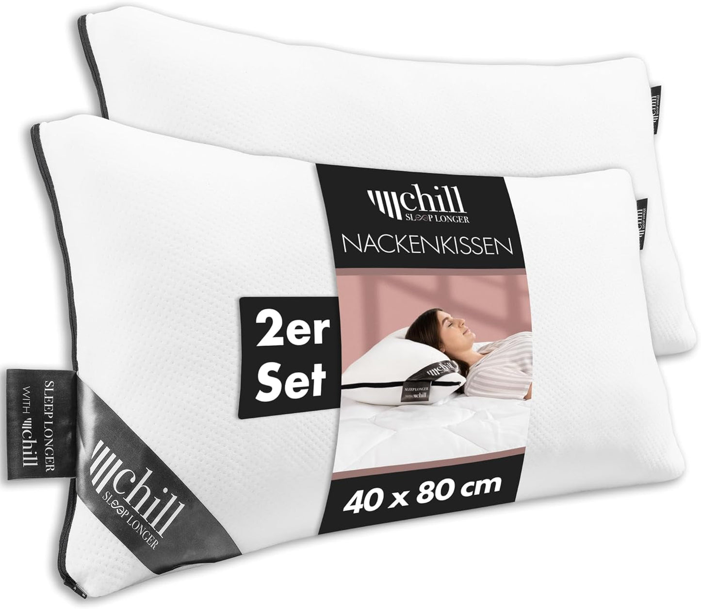 Kissen 80 x 80 cm – 2-in-1-Design – Kissen im Kissen – atmungsaktives und waschbares großes Schlafkissen und 100 % vegan – 2 Kissen 3 Optionen – Kissen mit 600 g und 1200 g Füllung Naty Shop Standardkissen Nackenkissen 2er-Set – 40 x 80 cm