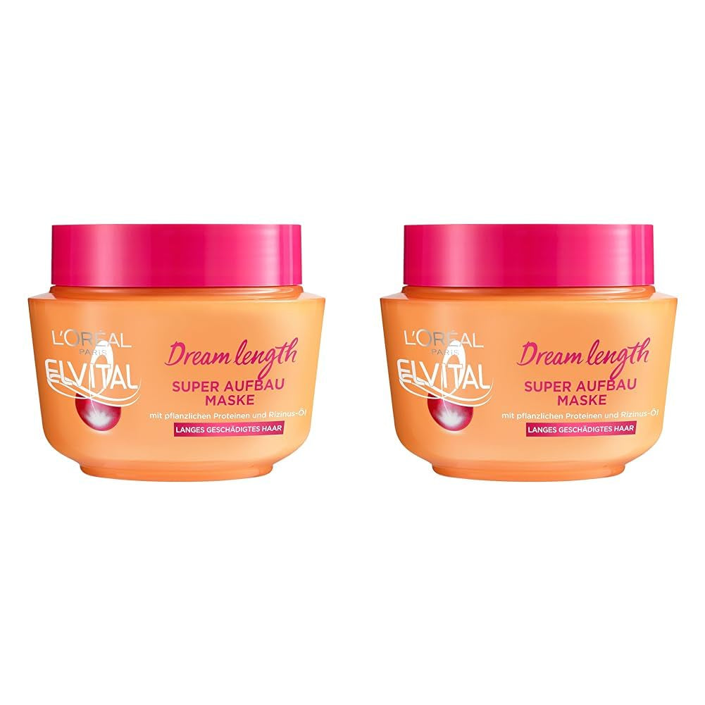 L'Oréal Paris Elvital Anti Spliss Haarmaske für langes, strapaziertes Haar, Intensive Ausspülbehandlung, Mit pflanzlichen Vitaminen und Rizinusöl, Dream Length Super Build-up Mask, 1 x 300 ml Naty Shop Haarmaske Standardtitel