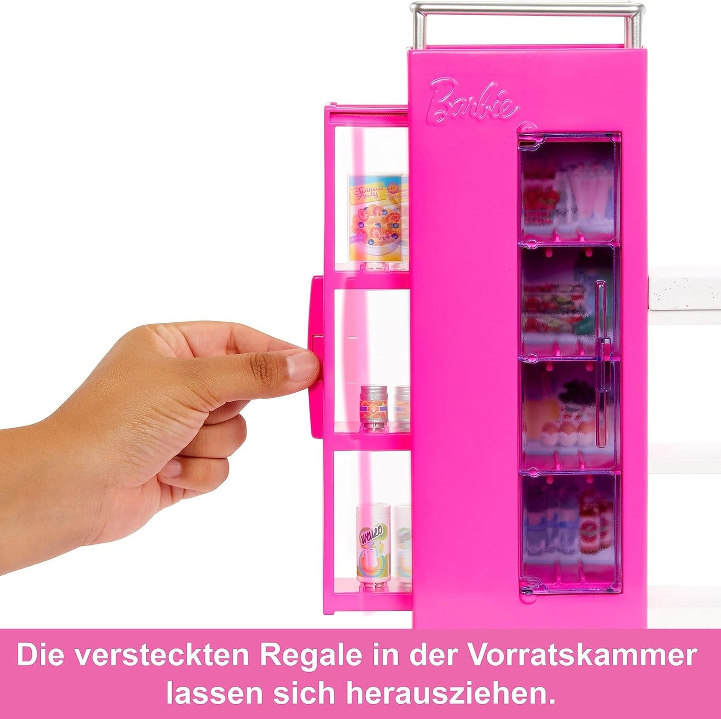 Barbie-Puppen-Speisekammer-Spielset mit mehr als 25 Küchenteilen und Zubehör – perfekt für kleine Feinschmecker und Geschenk für Kinder ab 3 Jahren, HJV38