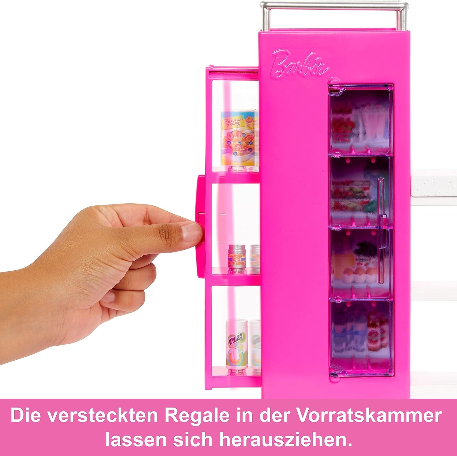Barbie-Puppen-Speisekammer-Spielset mit mehr als 25 Küchenteilen und Zubehör – perfekt für kleine Feinschmecker und Geschenk für Kinder ab 3 Jahren, HJV38