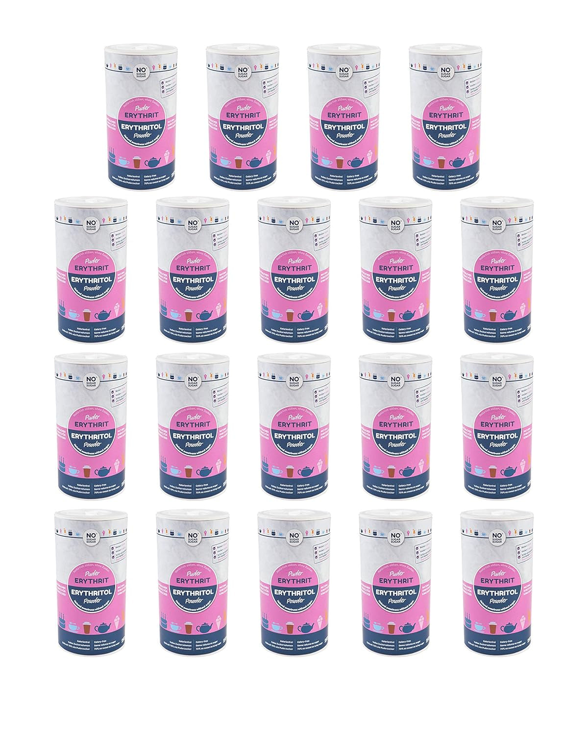 Nosugarsugar Erythrit Puder Streudose - Puderzuckerersatz Kalorienfrei, 19Er Pack (19 X 250 G) Süßstoffe Naty Shop