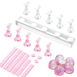Makartt Acryl-Nagelhalter, magnetischer Nagelhalter, Nagelhalter, transparenter rosa Nagelhalter mit 48 Stück Klebemasse