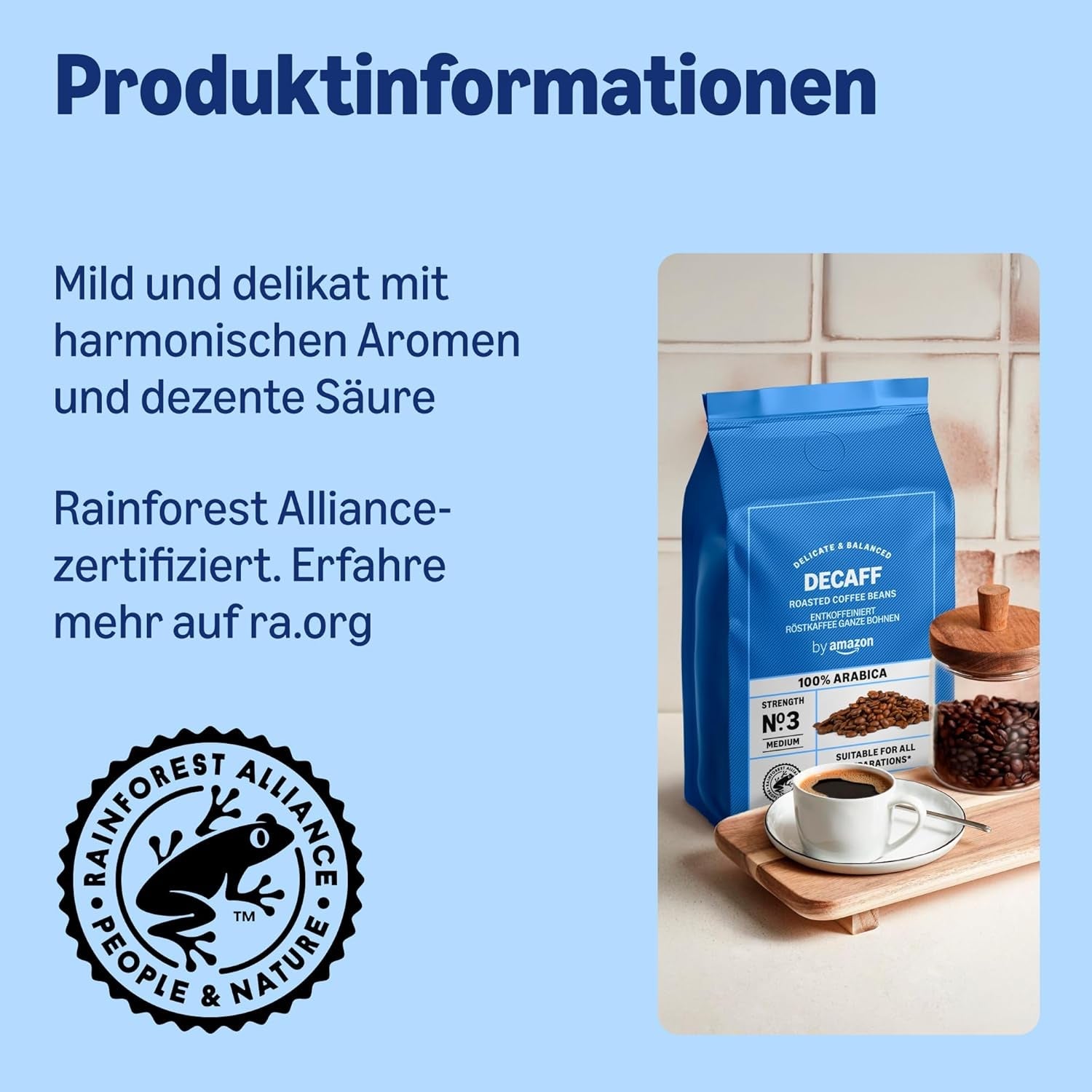 von Amazon Kaffeebohnen, entkoffeiniert, Lichte Röstung, 2 kg (2 Packungen mit 1 kg), Rainforest Alliance zertifiziert