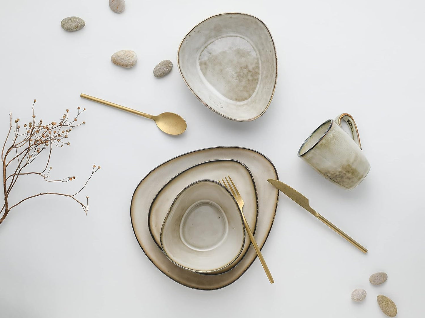 CreaTable, 23769, Serie CLOUDY, Sand, 10-teiliges Tafelservice, Kombiservice aus Porzellan, spülmaschinen- und mikrowellengeeignet, hochwertige Herstellung