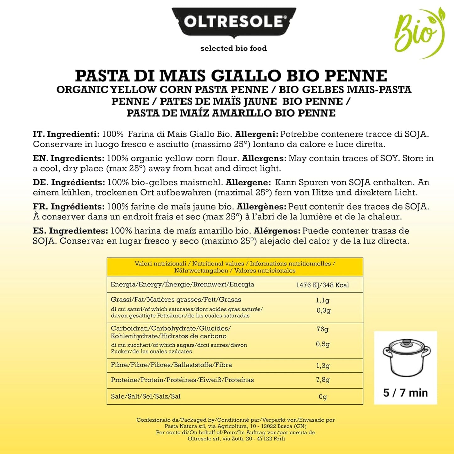 Pasta di Mais Giallo Biologica Italiana Gluten Free, Formato Penne – glutenfreie Pasta, 100 % Farina di Mais Giallo Bio, vegan, 3 Packungen von 350 g